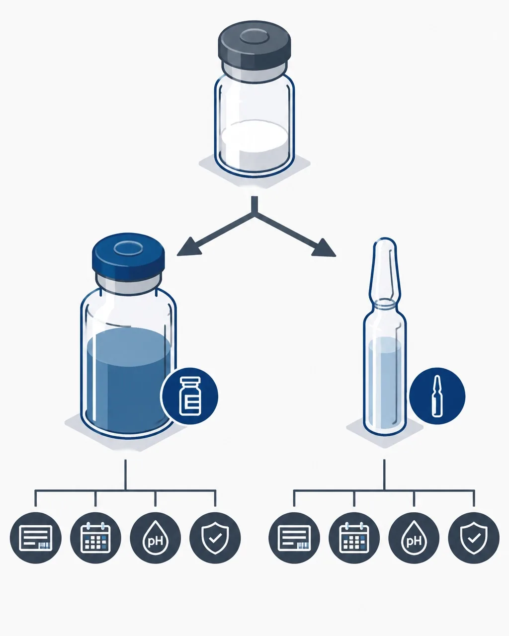 Esquema técnico de decisão entre diluente multidose e diluente de uso único